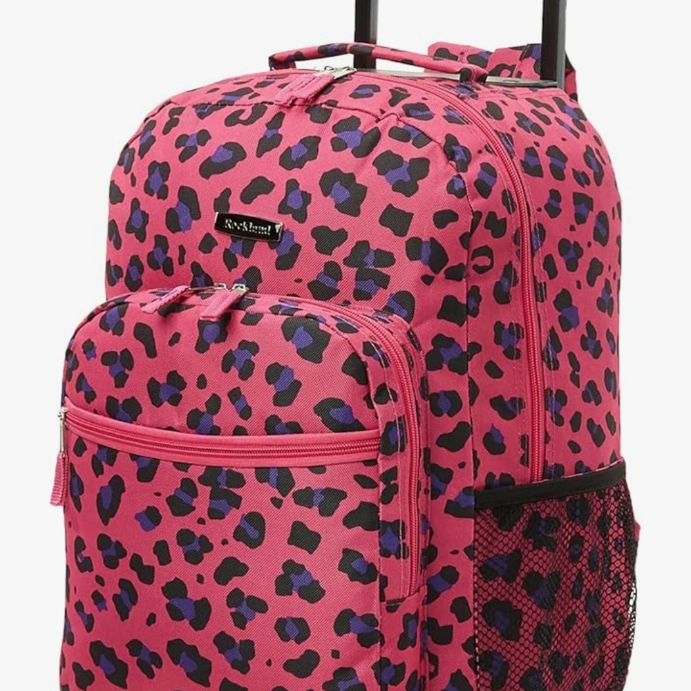 Pink Leopard Print Rolling Backpack